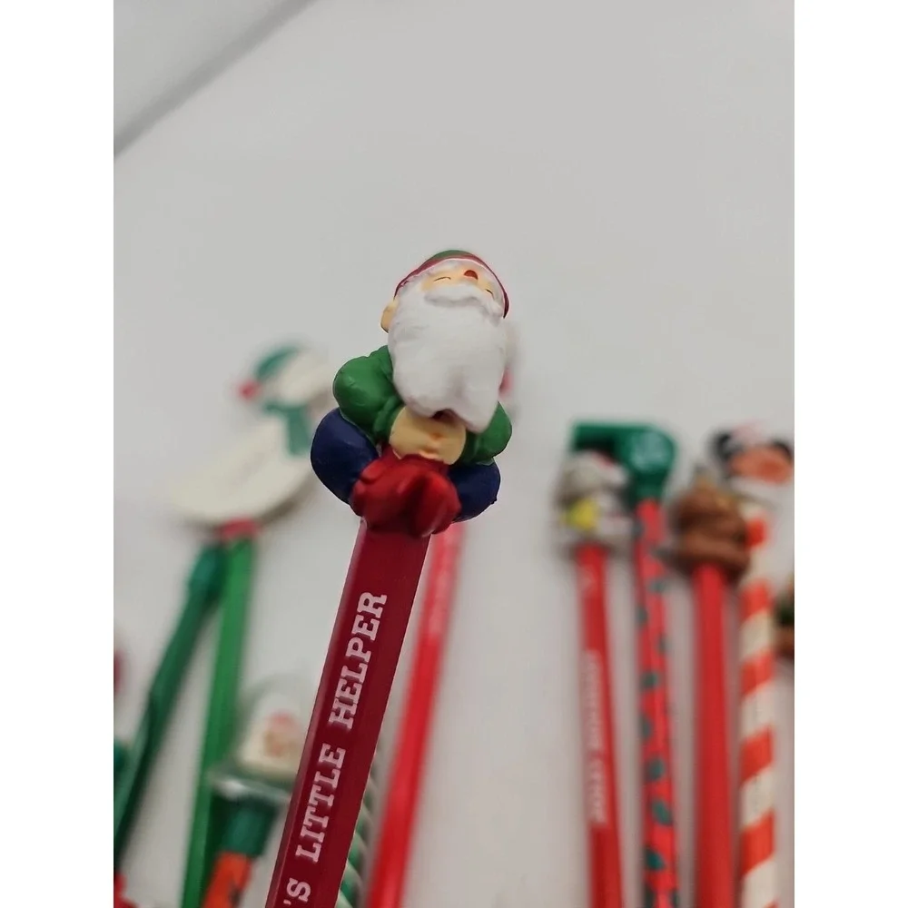 Vintage Novelty  Pencils w/ Toppers LOT 80s 90s Lot Of 22 Christmas Theme School